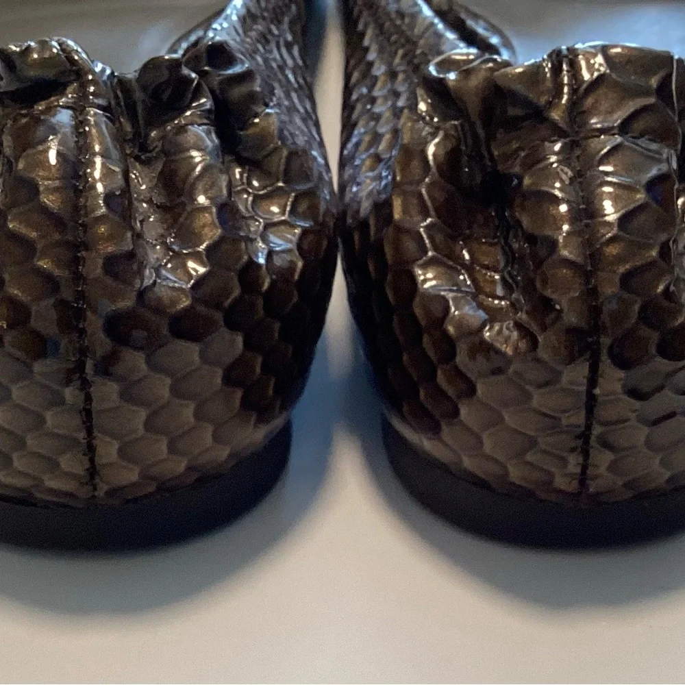 Tory Burch Reva Brown Snake Ballet Flats Gold Logo - Picture 9 of 11